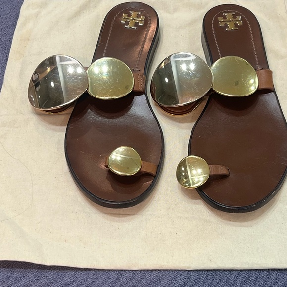 Tory Burch Brown Sandals with Metallic Accents - Picture 9 of 9